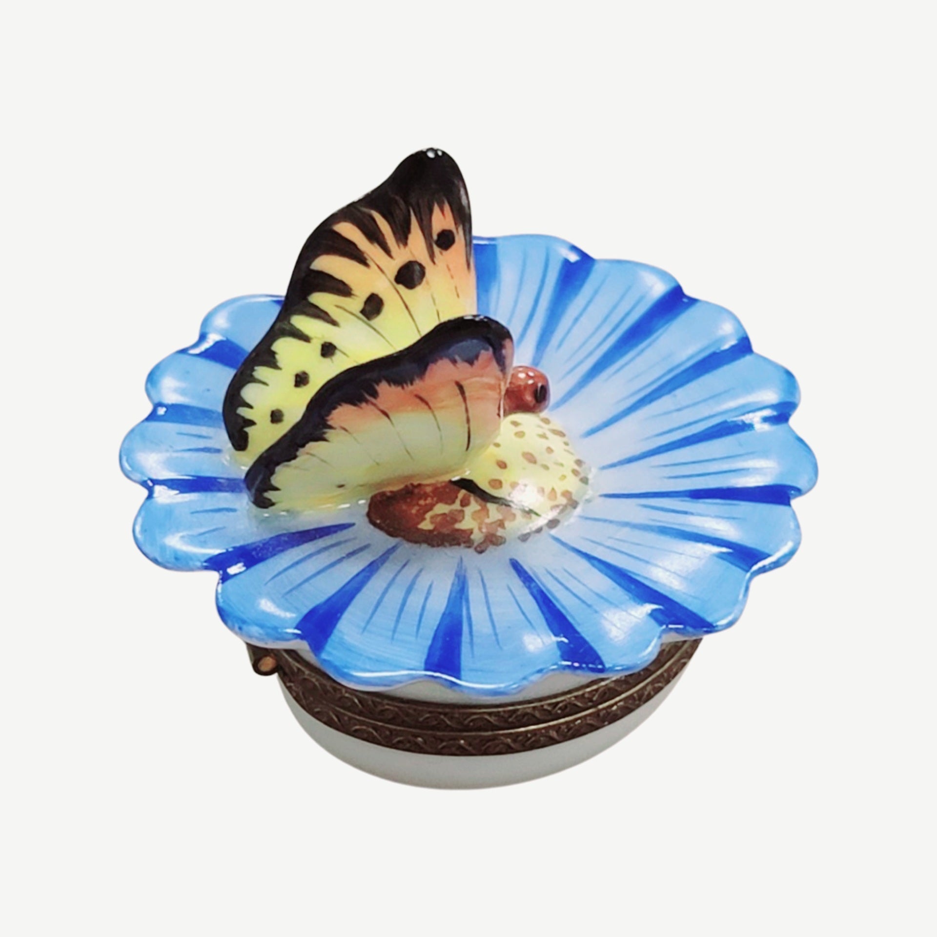 Butterfly Perched on Flower Porcelain Limoges Butterfly French Trinket Box
