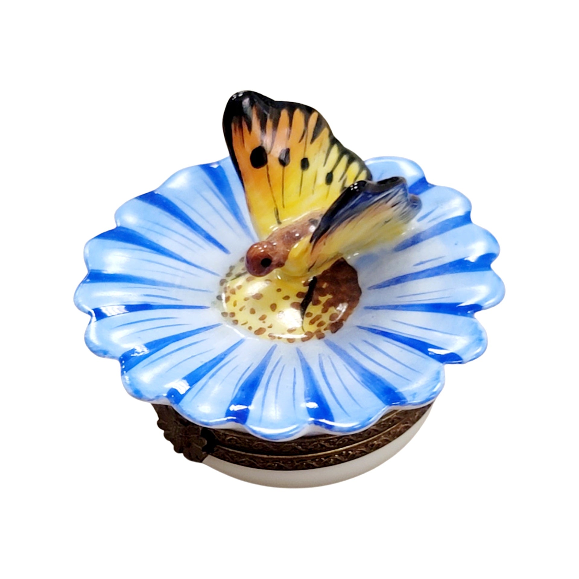 Butterfly Perched on Flower Porcelain Limoges Butterfly French Trinket Box