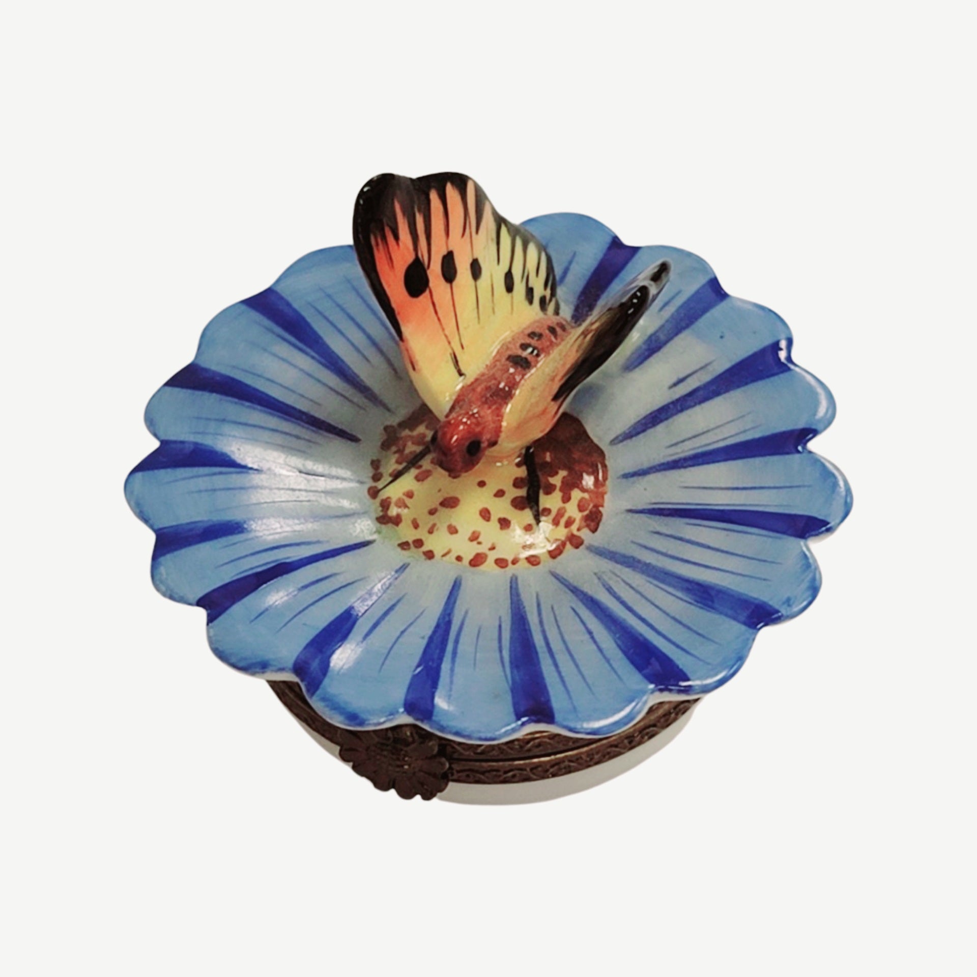 Butterfly Perched on Flower Porcelain Limoges Butterfly French Trinket Box