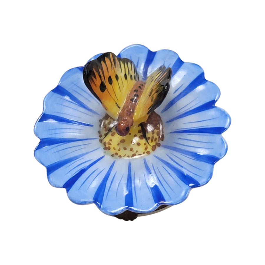 Butterfly Perched on Flower Porcelain Limoges Butterfly French Trinket Box