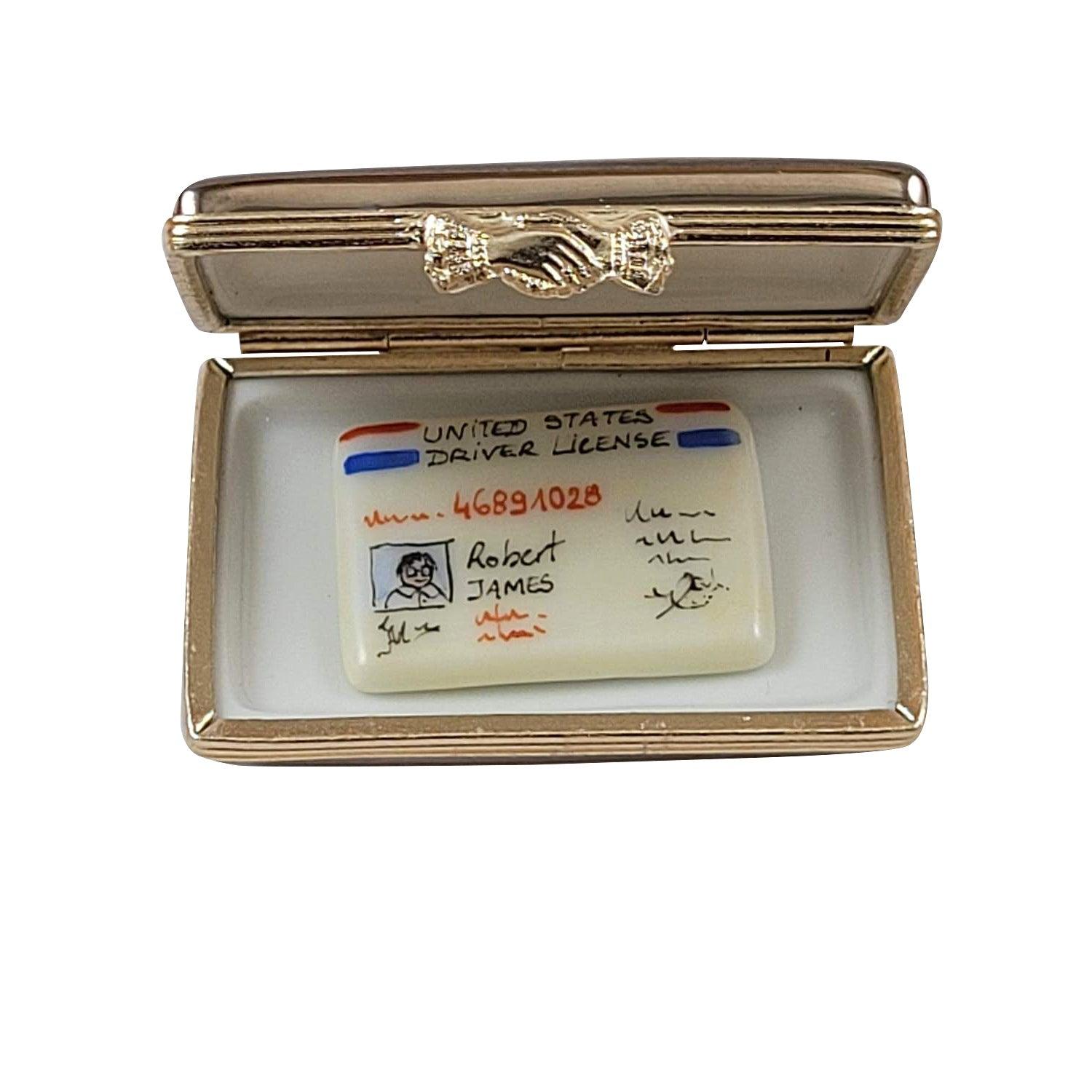 California License Plate with Driver's License Porcelain Limoges United States Vehicle French Trinket Box