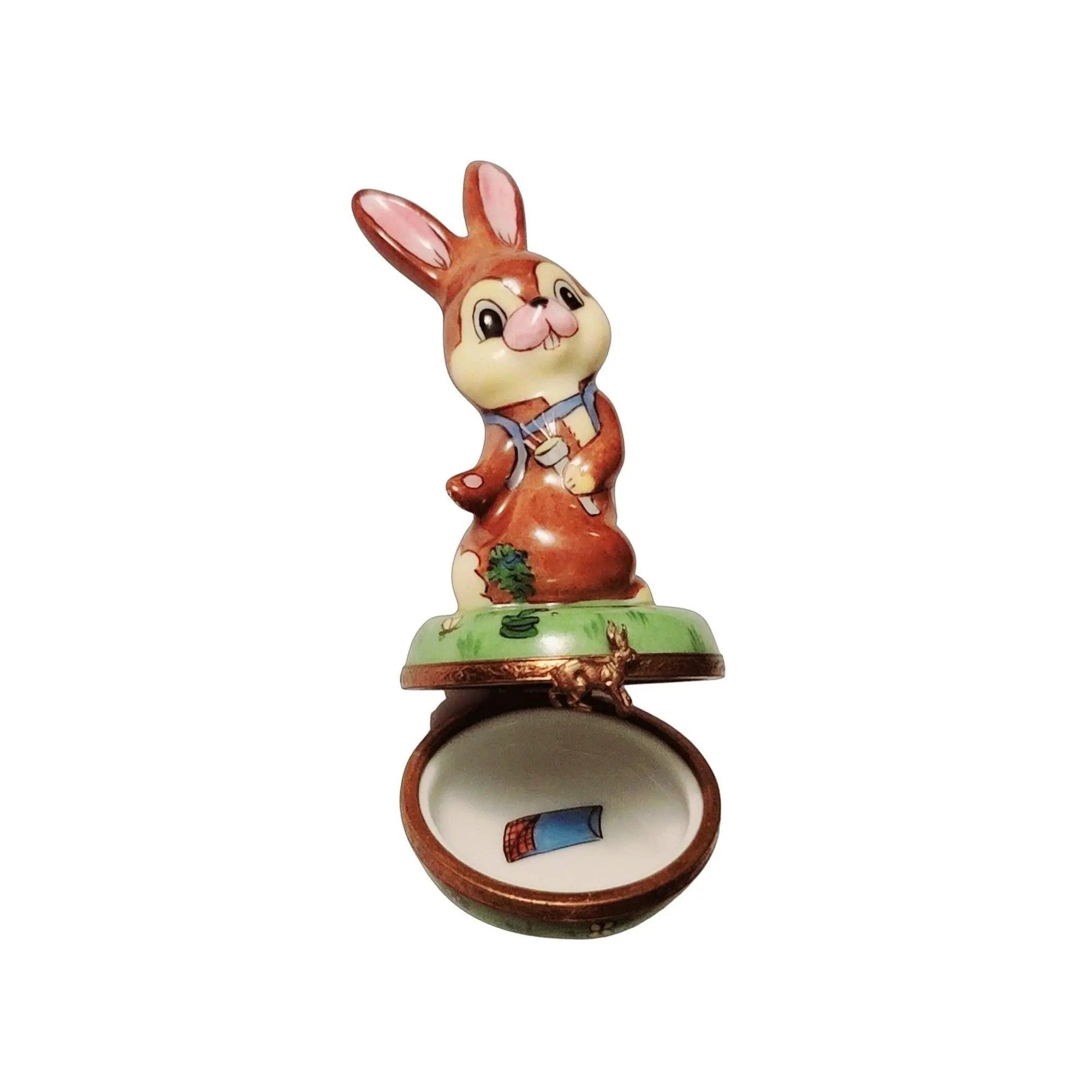 Camping Rabbit Bunny Figurine Porcelain Limoges rabbit mice bunny French Trinket Box