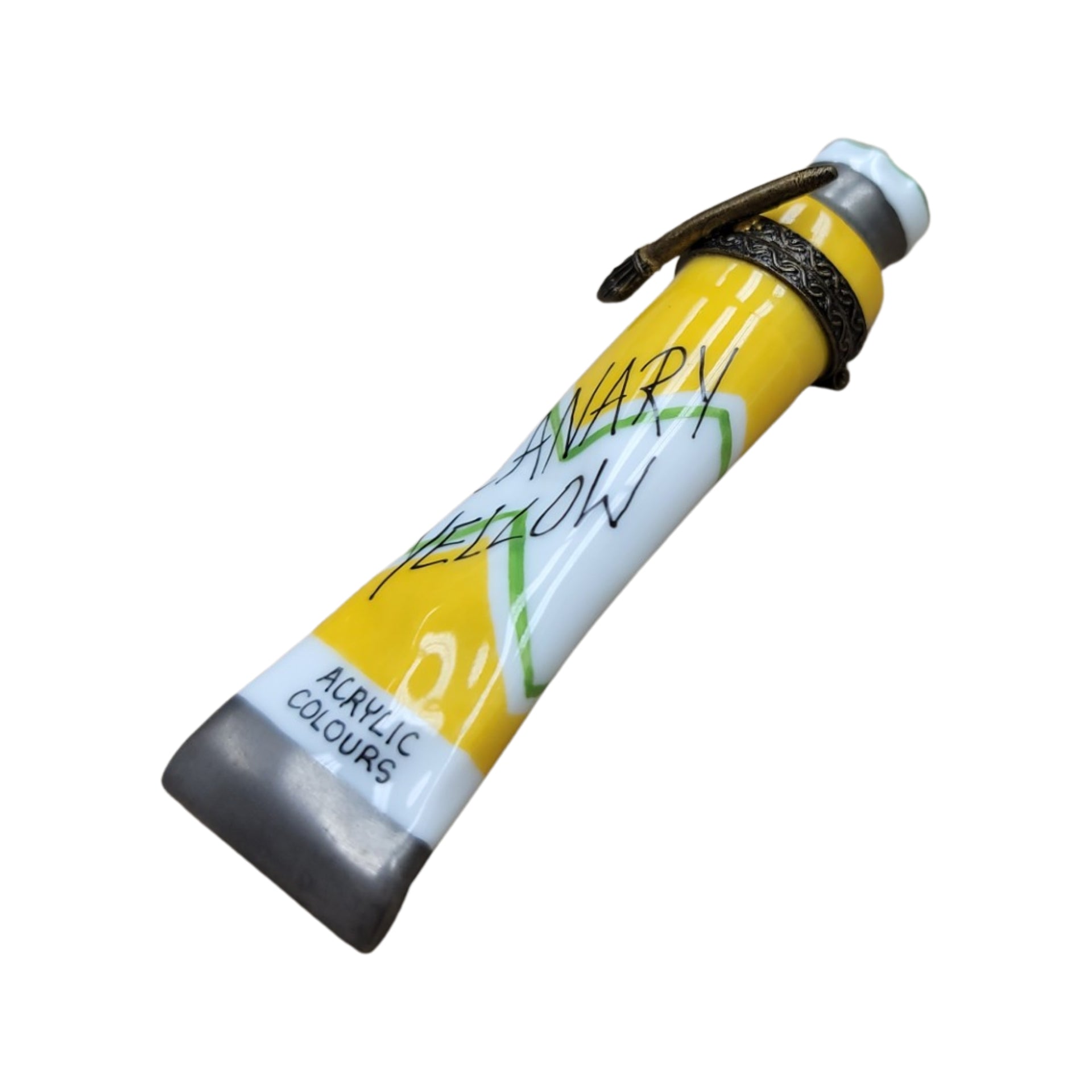 Canary Yellow Paint Tube Figurine Porcelain Limoges Fine Art French Trinket Box