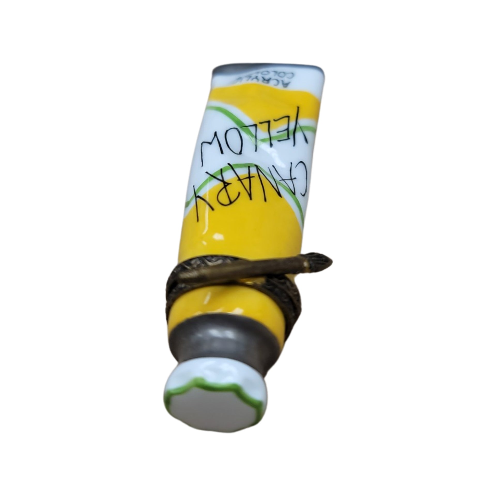 Canary Yellow Paint Tube Figurine Porcelain Limoges Fine Art French Trinket Box