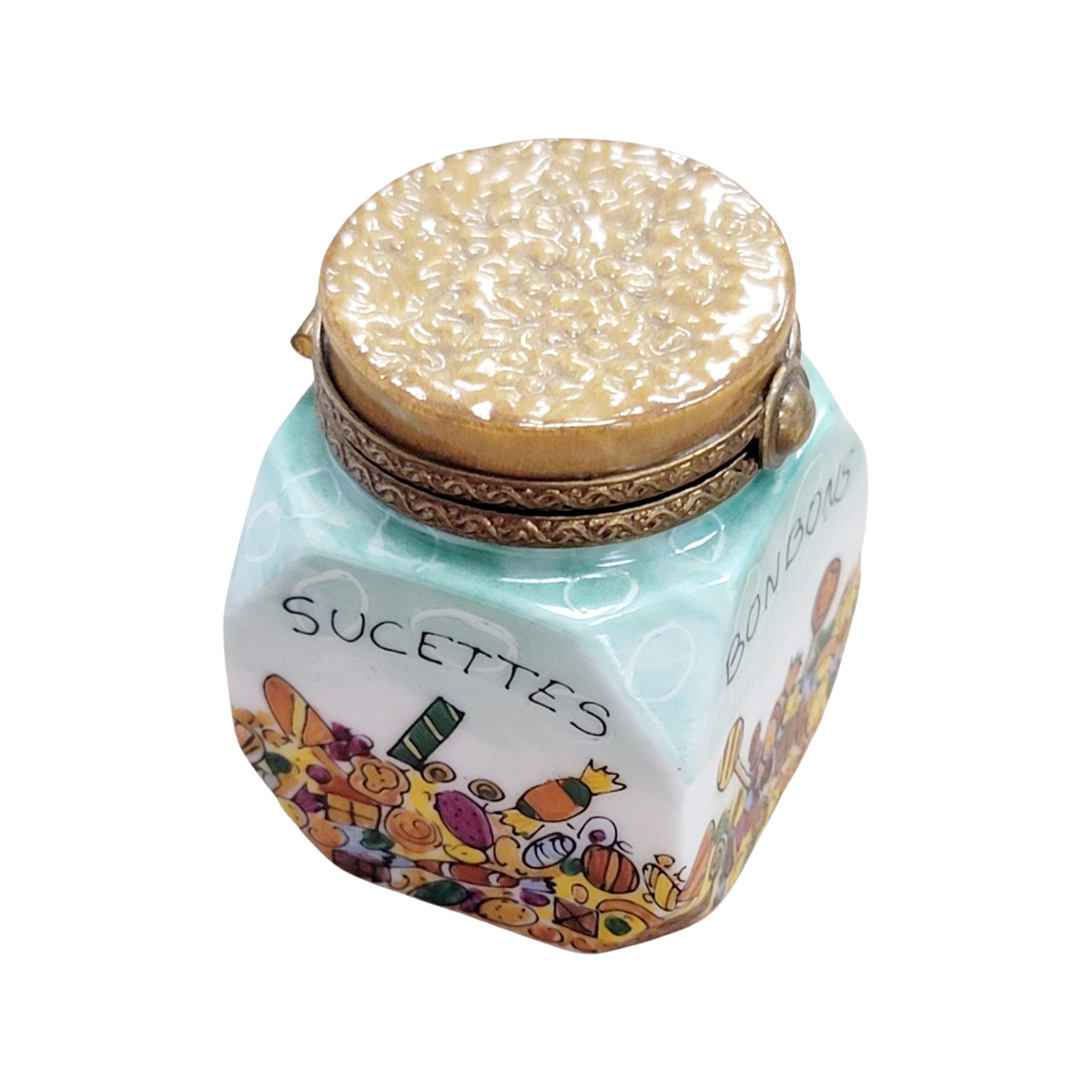 Candy Jar Bon Bon Figurine Porcelain Limoges Dessert carnival French Trinket Box