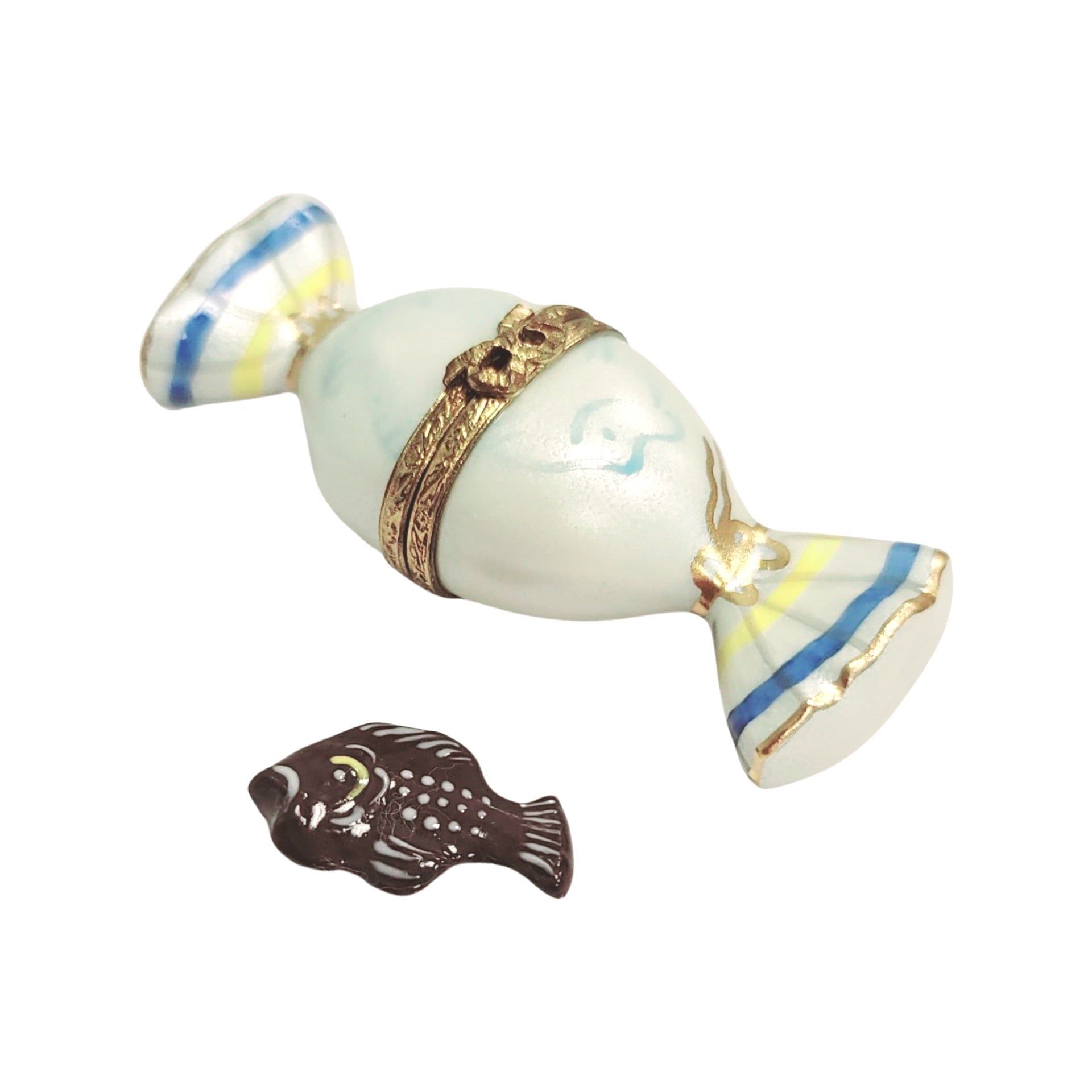 Candy Surprise with Fish Inside Porcelain Limoges Dessert French Trinket Box