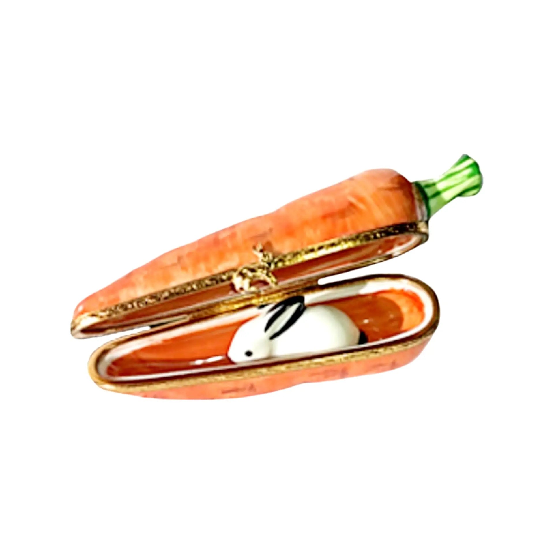 Carrot w Rabbit: Cream Porcelain Limoges Vegetables Rabbit French Trinket Box