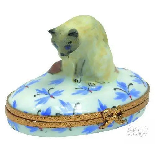 Cat Blue Point Birman Porcelain Limoges Cat French Trinket Box