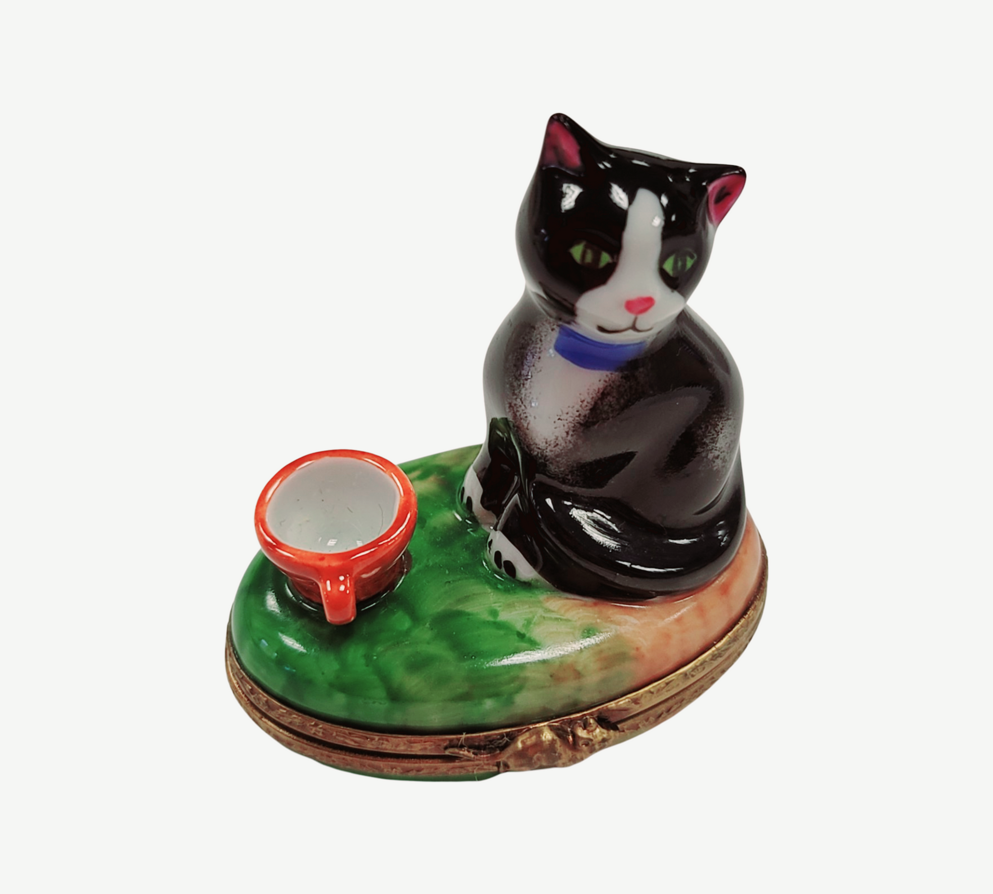 Cat Figurine with Bowl Delight Porcelain Limoges Cat French Trinket Box