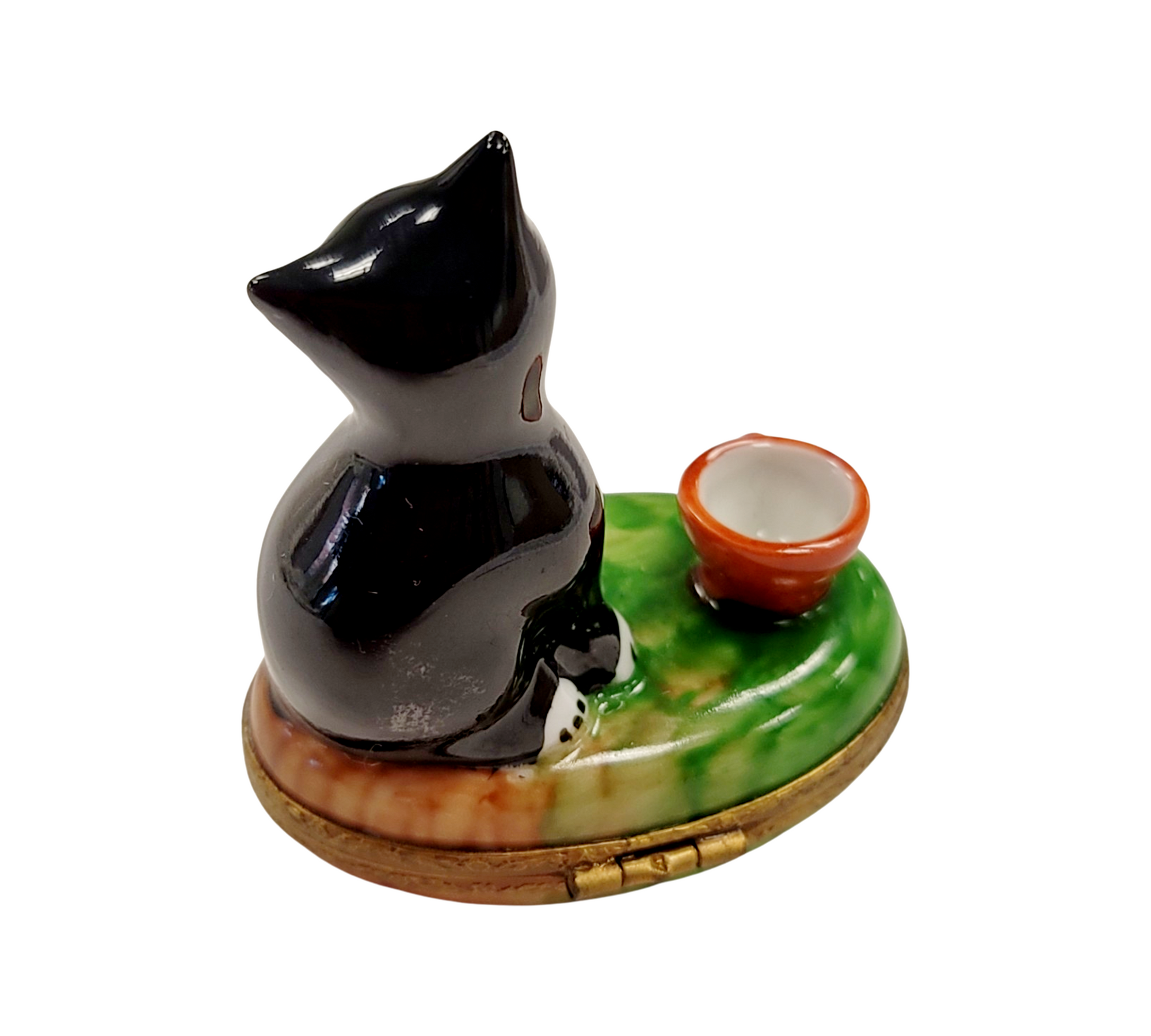 Cat Figurine with Bowl Delight Porcelain Limoges Cat French Trinket Box