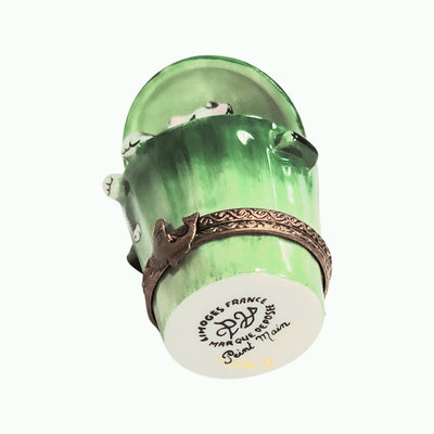 Cat Peeking From Trashcan Porcelain Limoges cat French Trinket Box