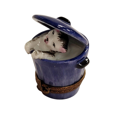 Cat Peeking from Trashcan Porcelain Limoges cat home furniture limoges box French Trinket Box