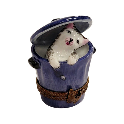 Cat Peeking from Trashcan Porcelain Limoges cat home furniture limoges box French Trinket Box