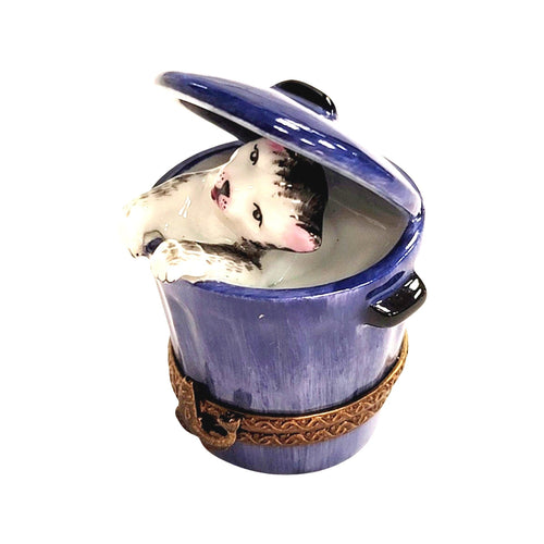 Cat Peeking from Trashcan Porcelain Limoges cat home furniture limoges box French Trinket Box