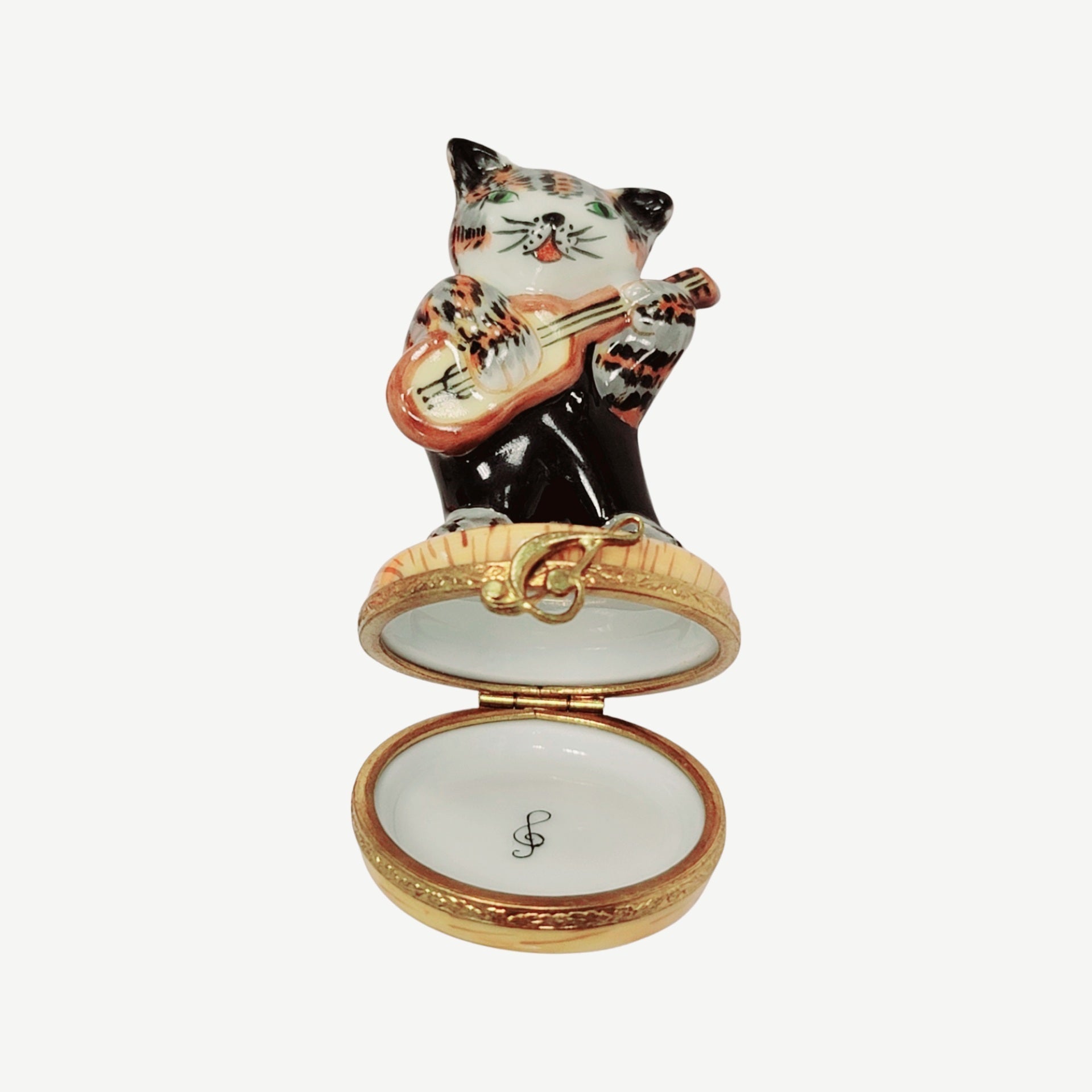 Cat Playing Guitar Figurine Porcelain Limoges cat LIMOGES BOXES music French Trinket Box