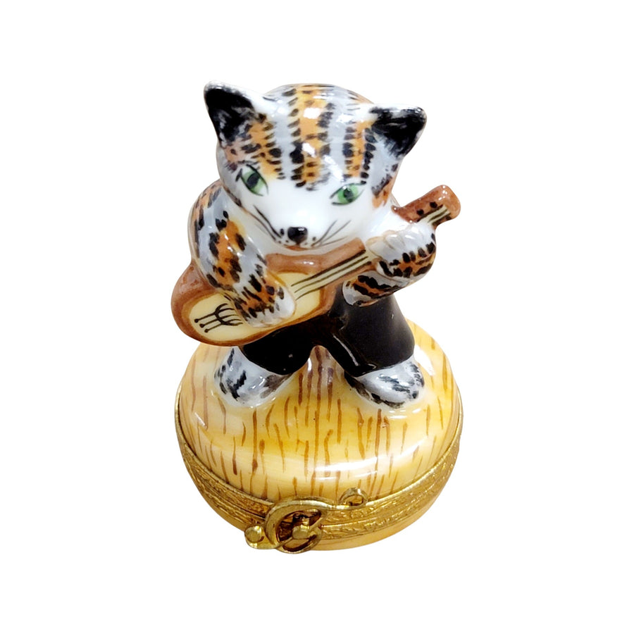 Cat Playing Guitar Figurine Porcelain Limoges cat LIMOGES BOXES music French Trinket Box