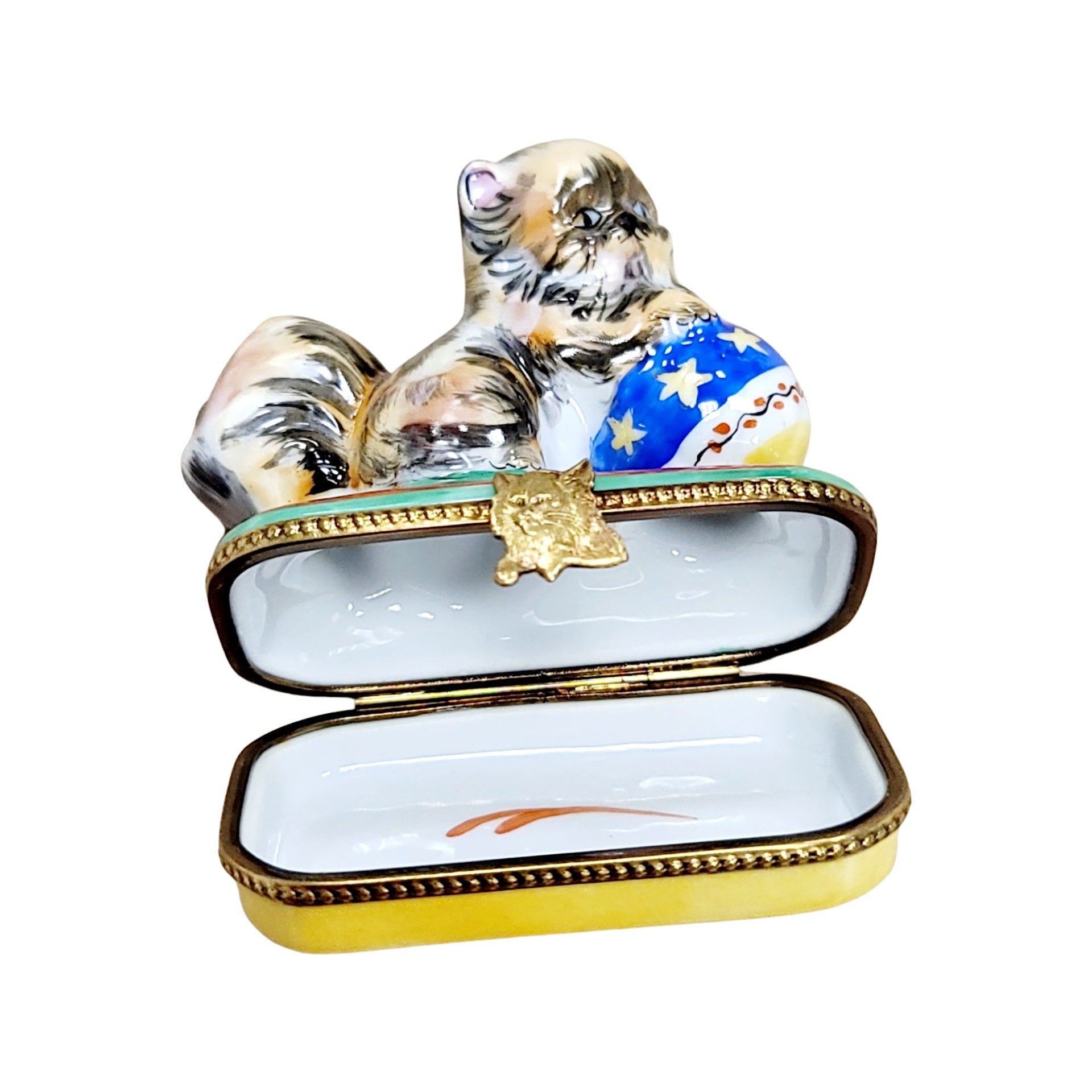 Cat Playing with Yarn Box Porcelain Limoges Cat French Trinket Box