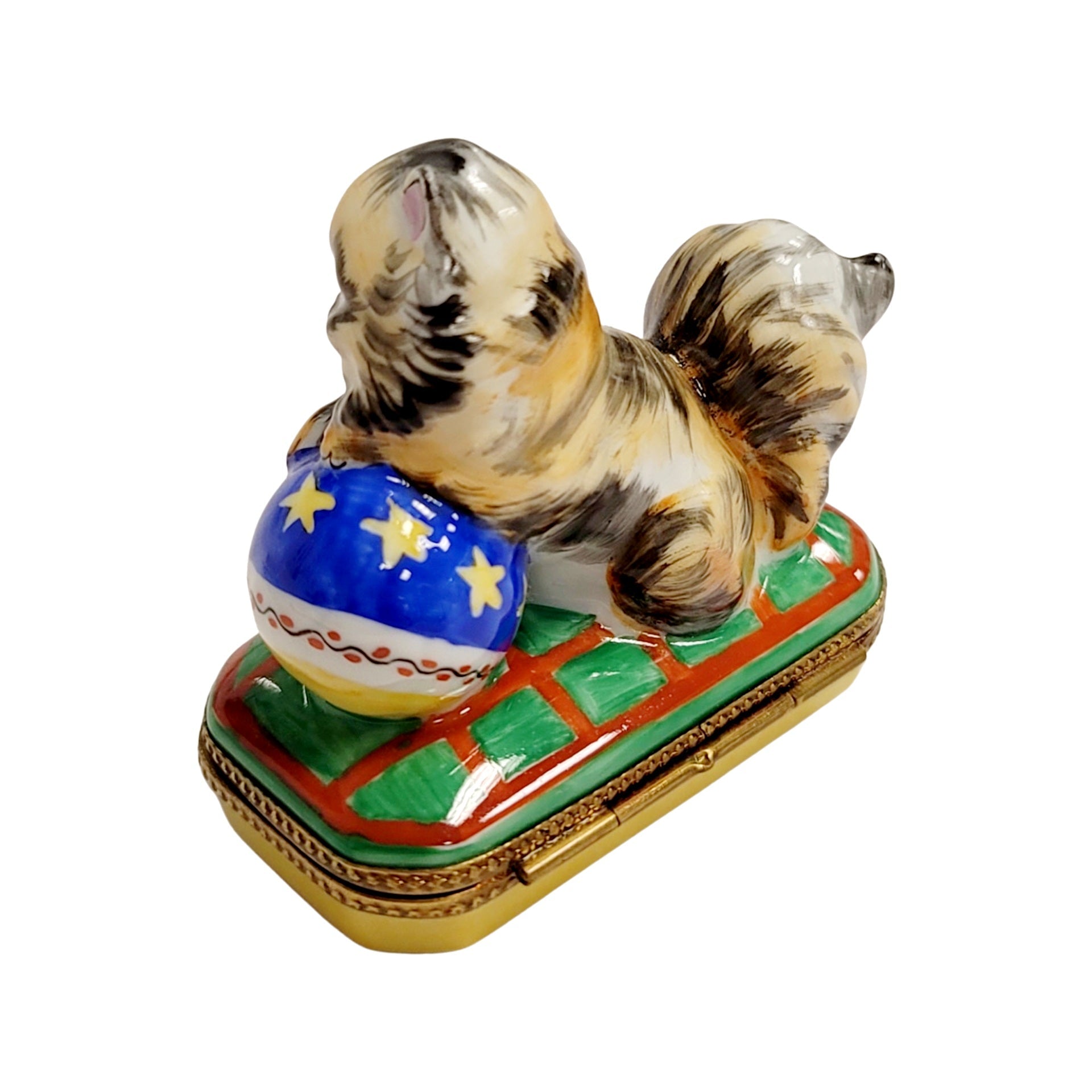 Cat Playing with Yarn Box Porcelain Limoges Cat French Trinket Box