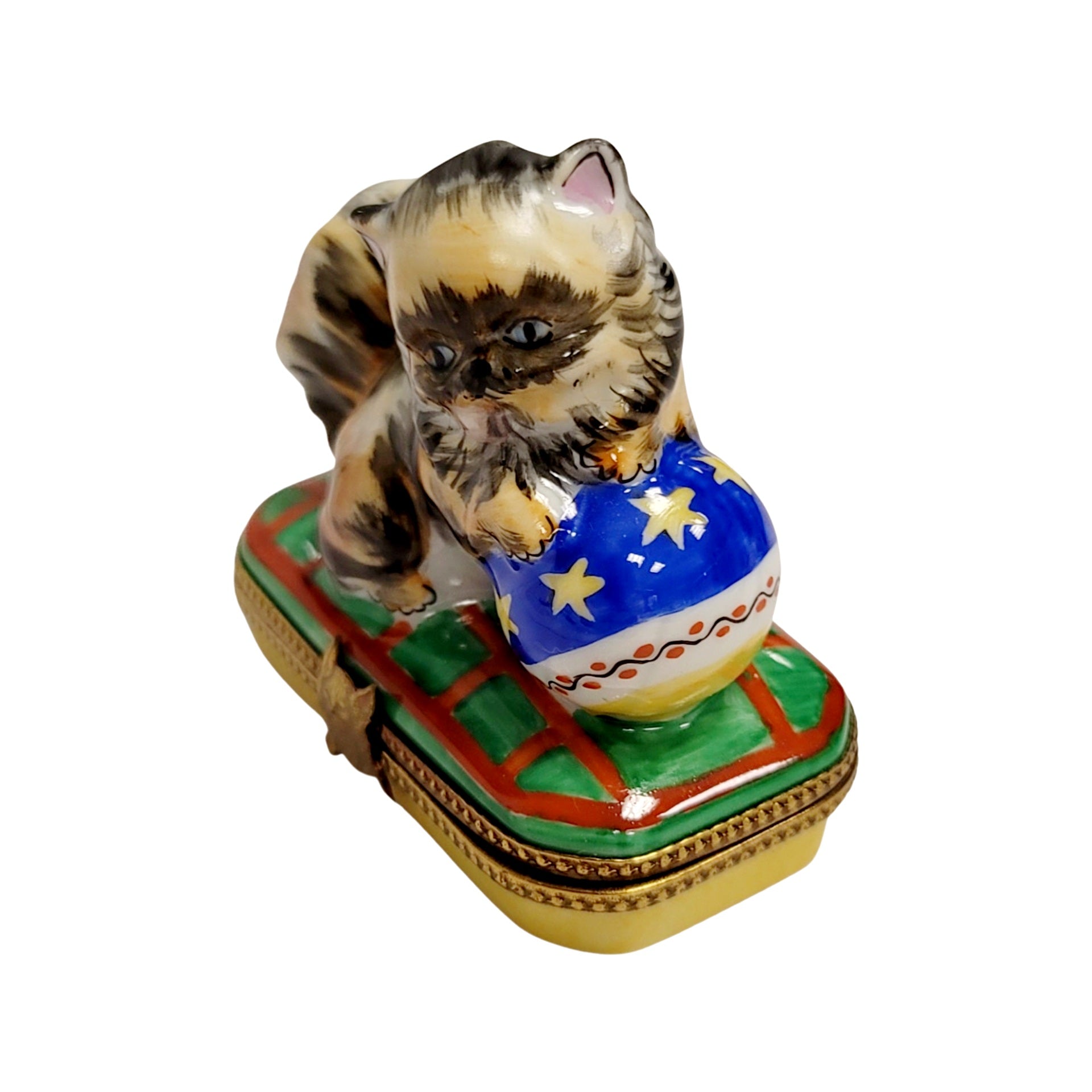 Cat Playing with Yarn Box Porcelain Limoges Cat French Trinket Box