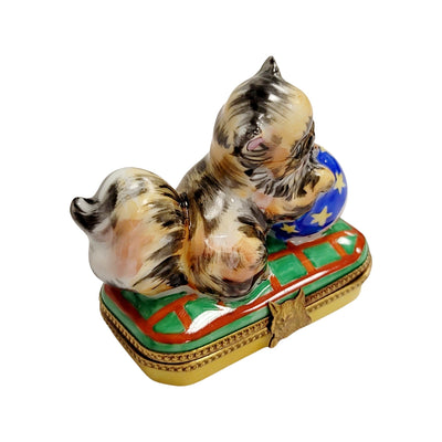 Cat Playing with Yarn Box Porcelain Limoges Cat French Trinket Box