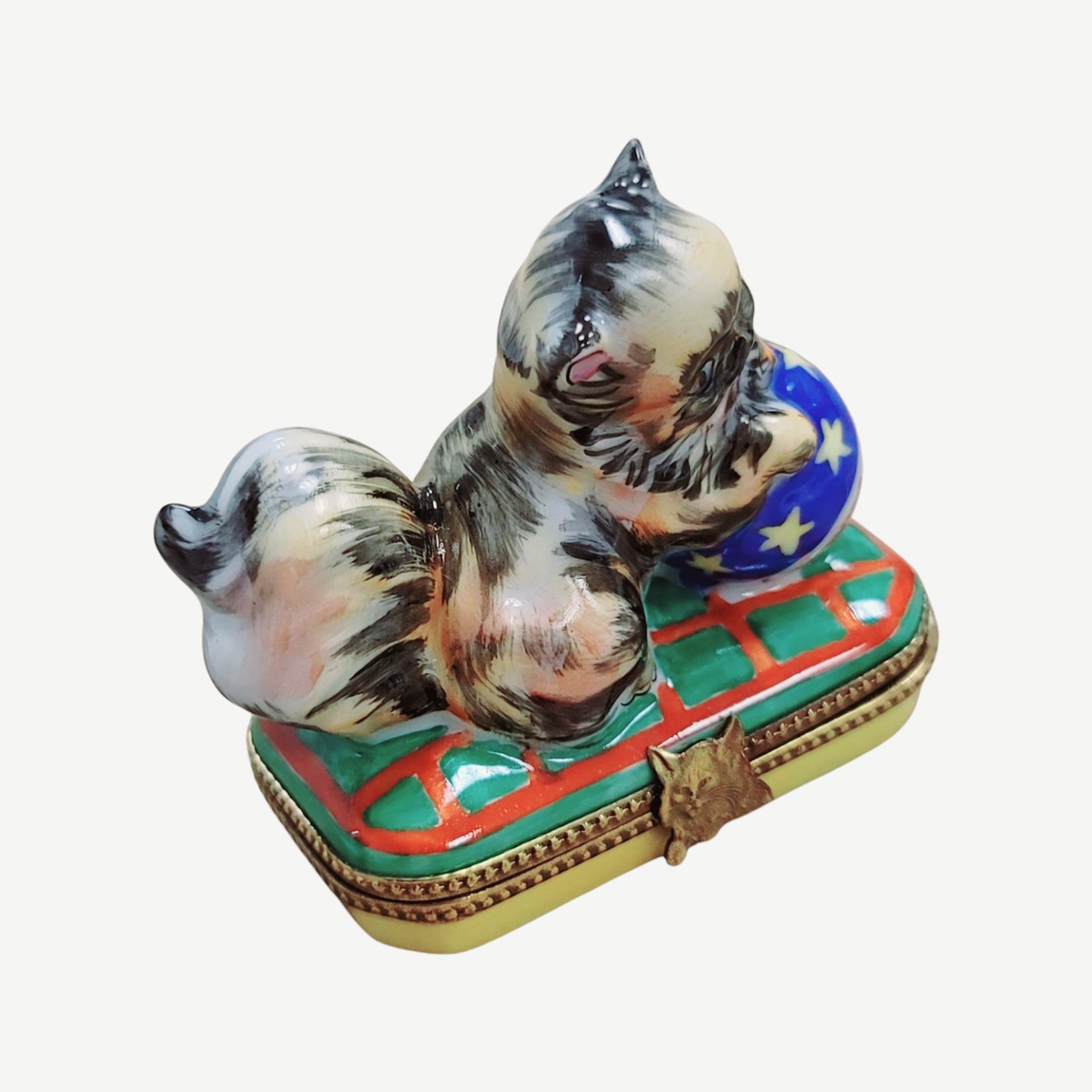 Cat Playing with Yarn Box Porcelain Limoges Cat French Trinket Box