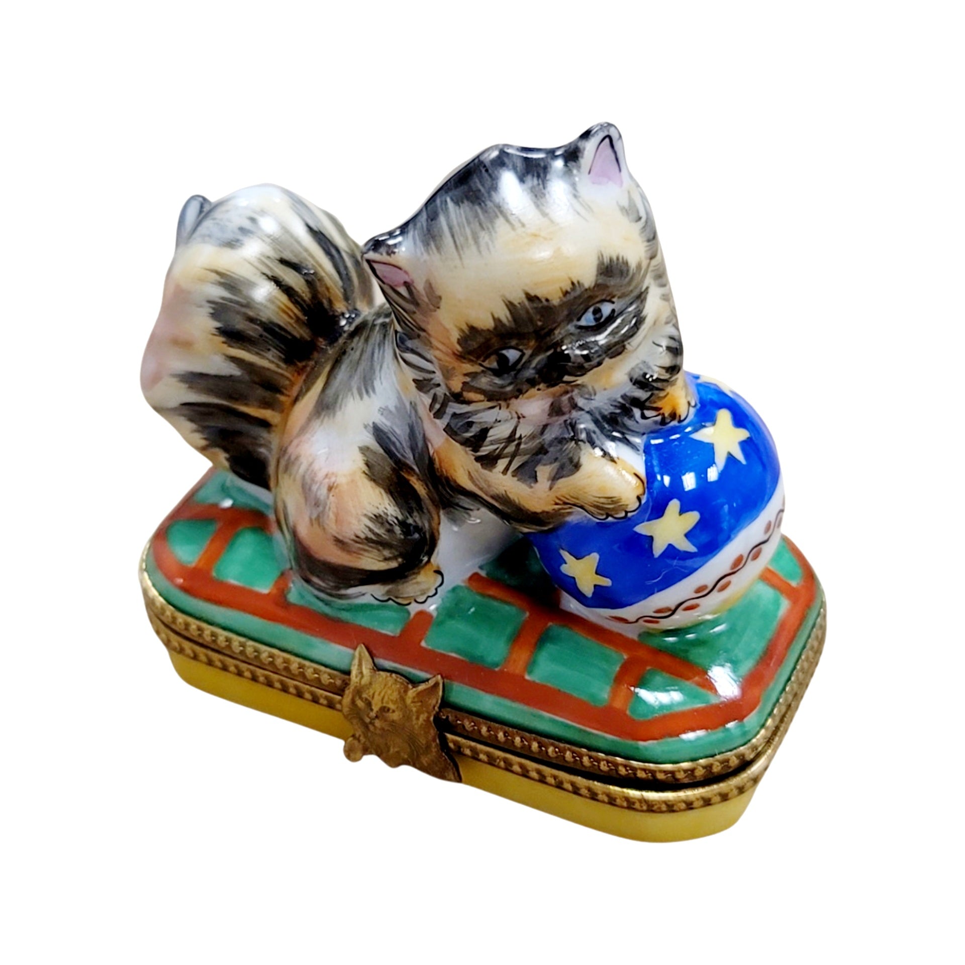 Cat Playing with Yarn Box Porcelain Limoges Cat French Trinket Box