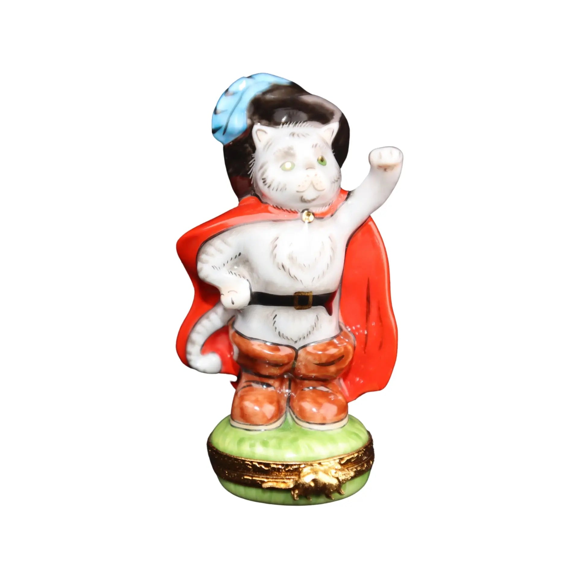 Cat Puss n Boots Story Book Porcelain Limoges Fairy Cat French Trinket Box