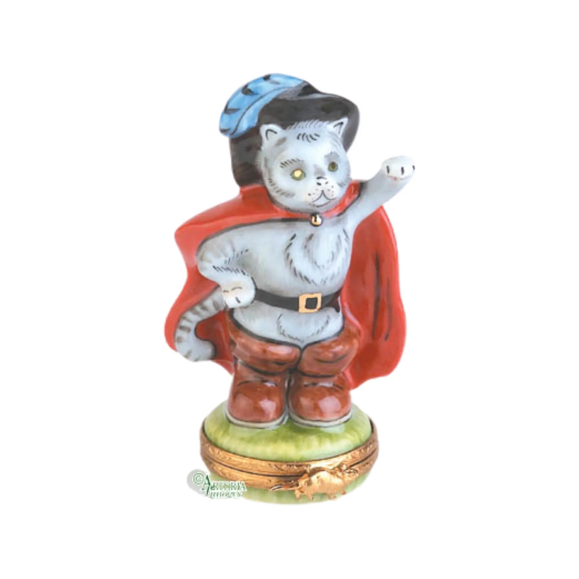 Cat Puss n Boots Story Book Porcelain Limoges Fairy Cat French Trinket Box