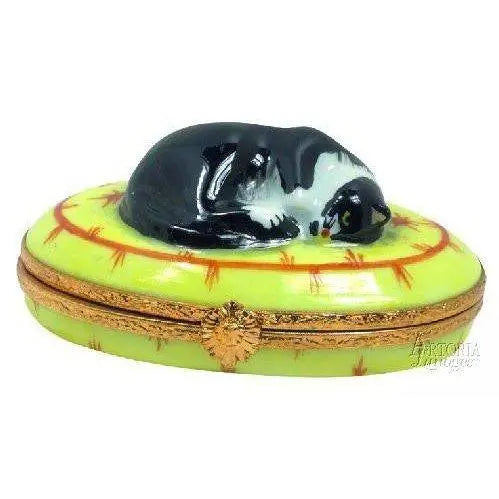 Cat Sleeping Porcelain Limoges Cat French Trinket Box