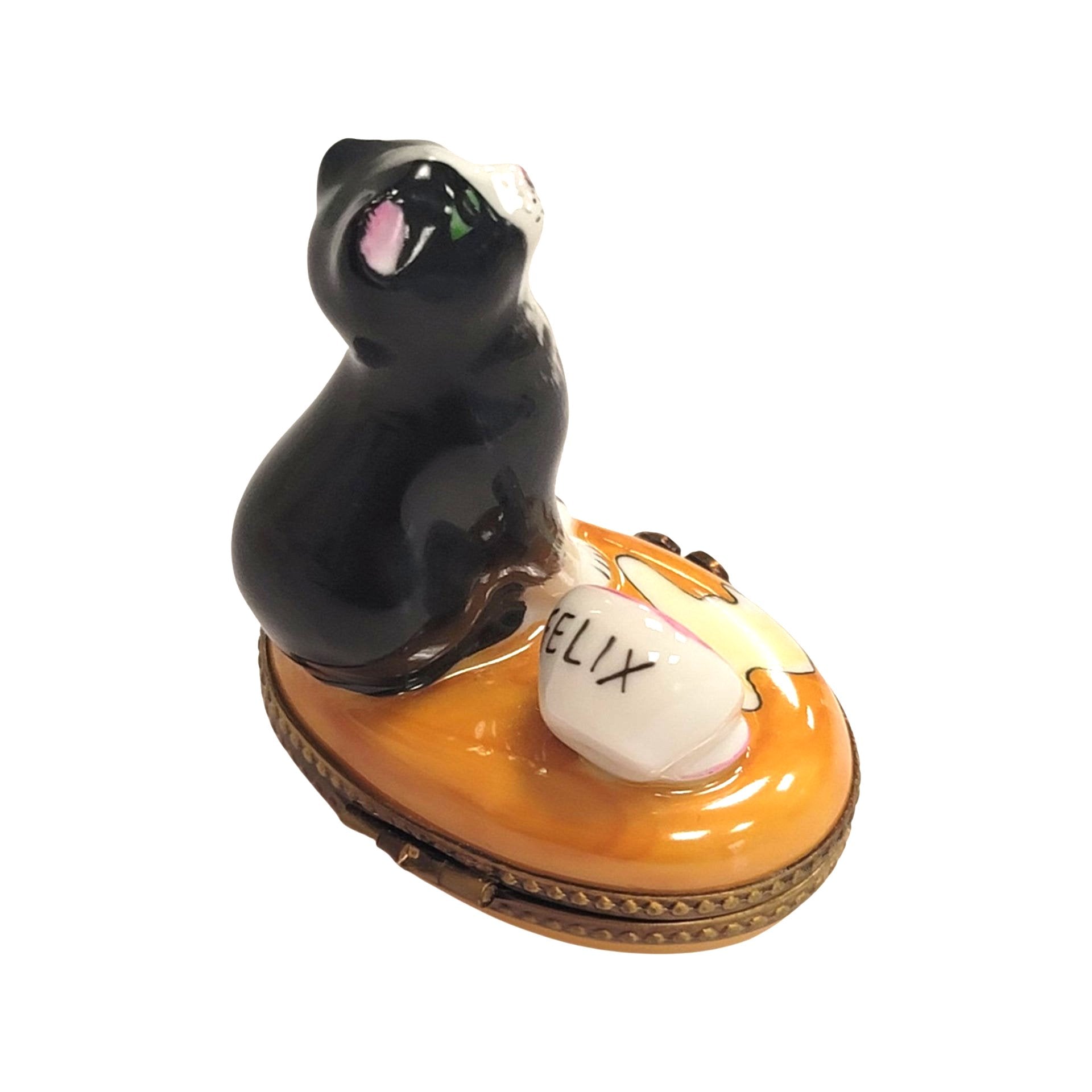 Cat Spilt Milk Figurine Porcelain Limoges Cat French Trinket Box