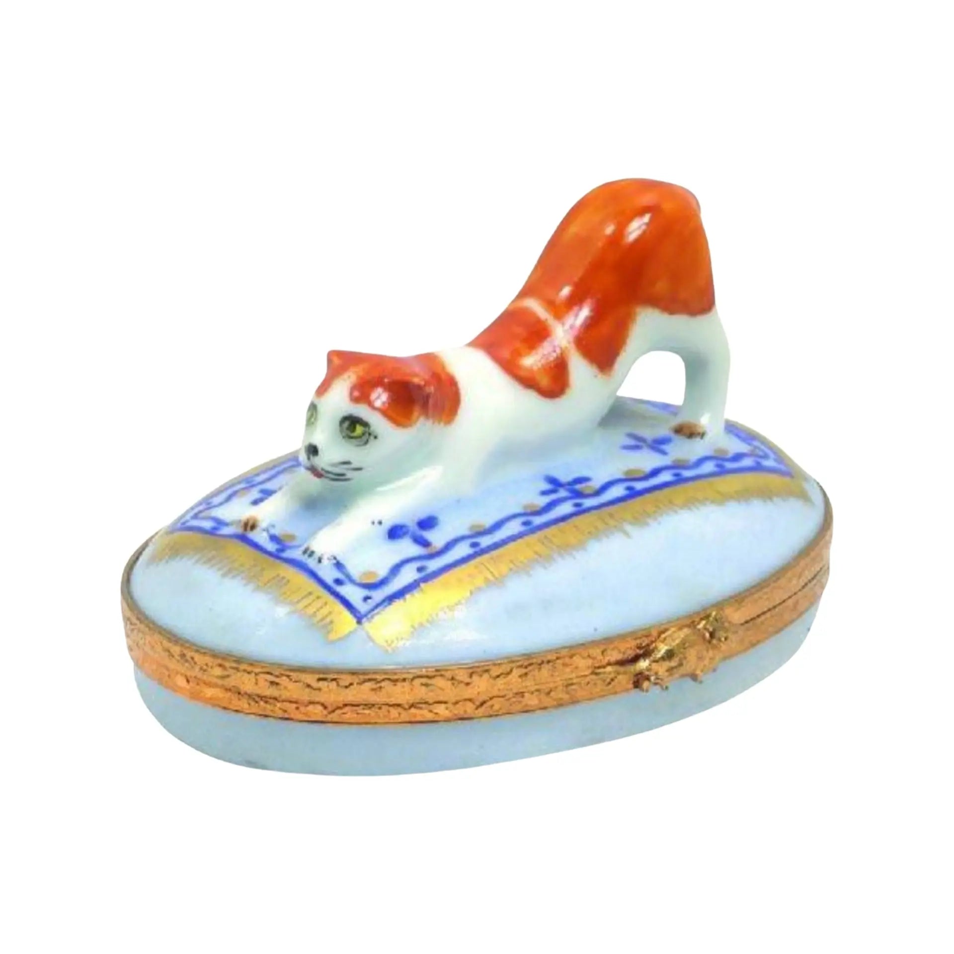 Cat Stretching Porcelain Limoges cat French Trinket Box