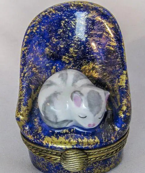 Cat in Chair Porcelain Limoges cat cats French Trinket Box