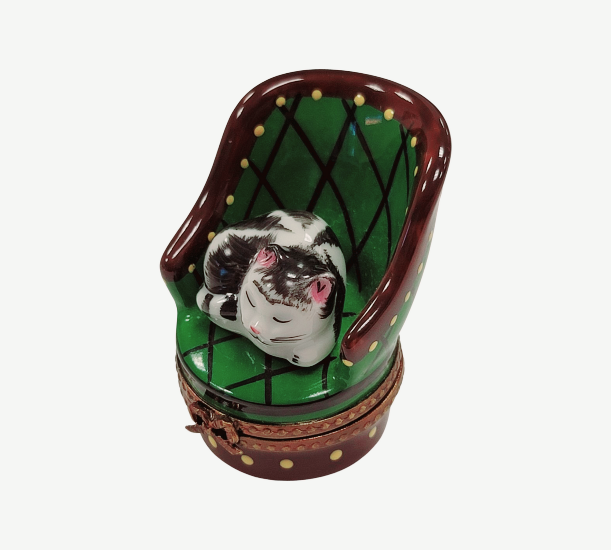 Cat in Green Chair Limoges Box Porcelain Limoges cat furniture French Trinket Box
