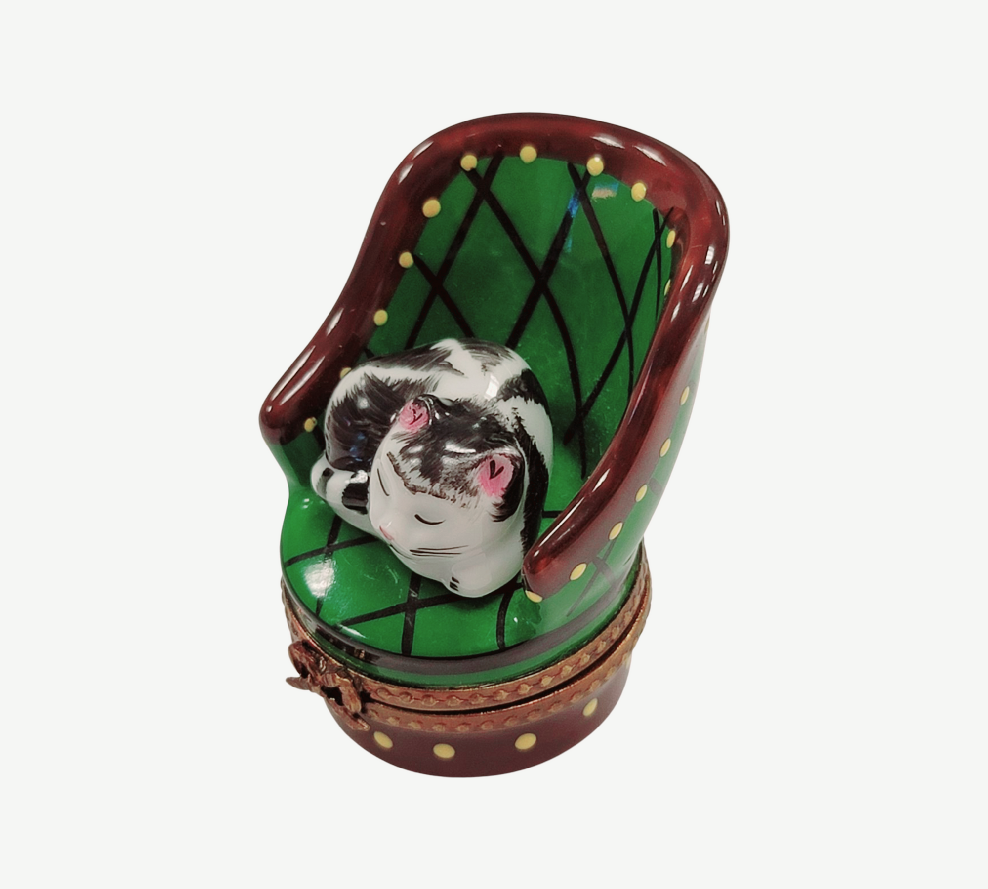 Cat in Green Chair Limoges Box Porcelain Limoges cat furniture French Trinket Box