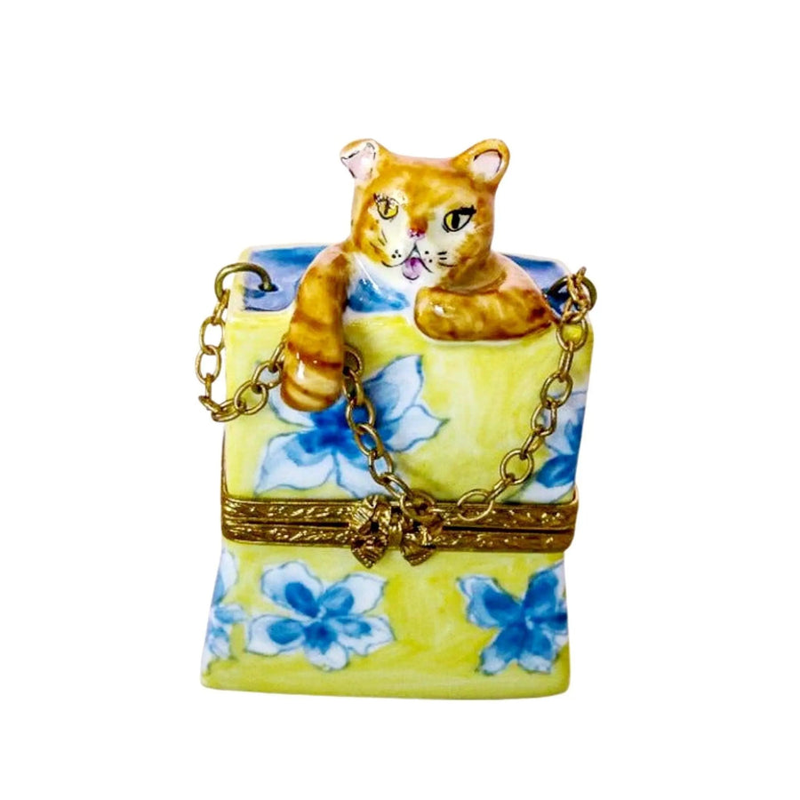 Cat in Shopping Bag Porcelain Limoges Cat Bag Rochard Limoges Box French Trinket Box