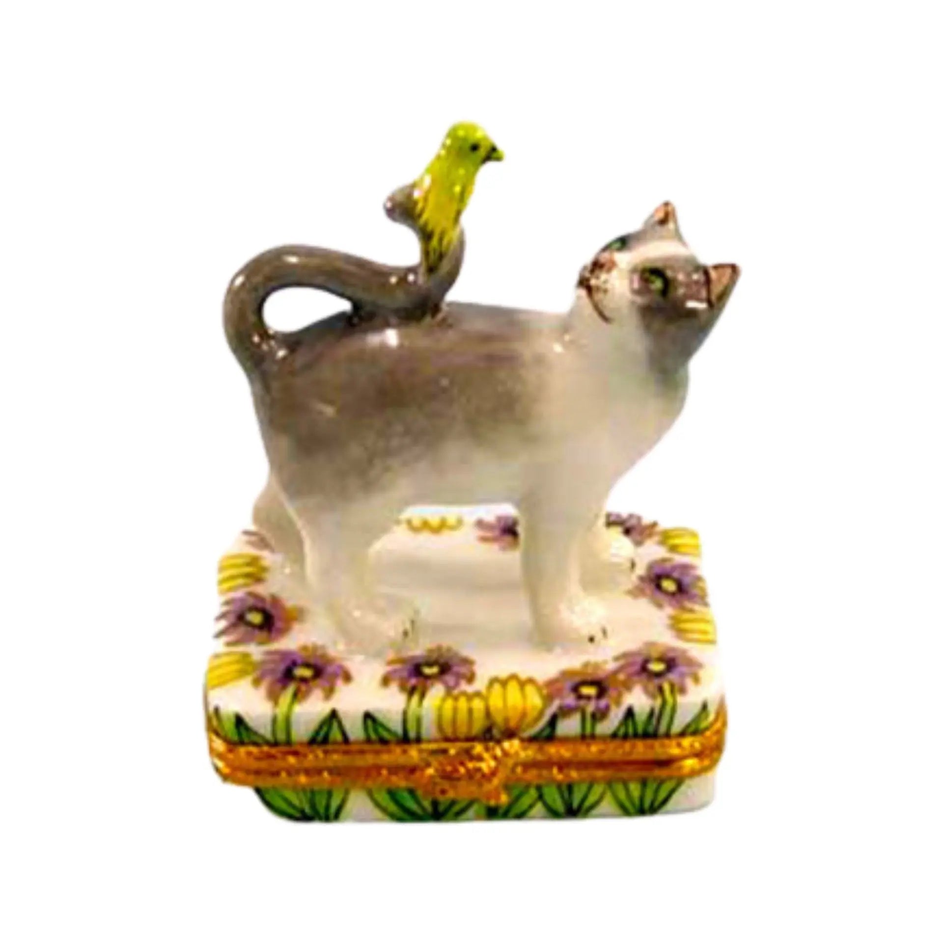 Cat w Canary Porcelain Limoges cat French Trinket Box