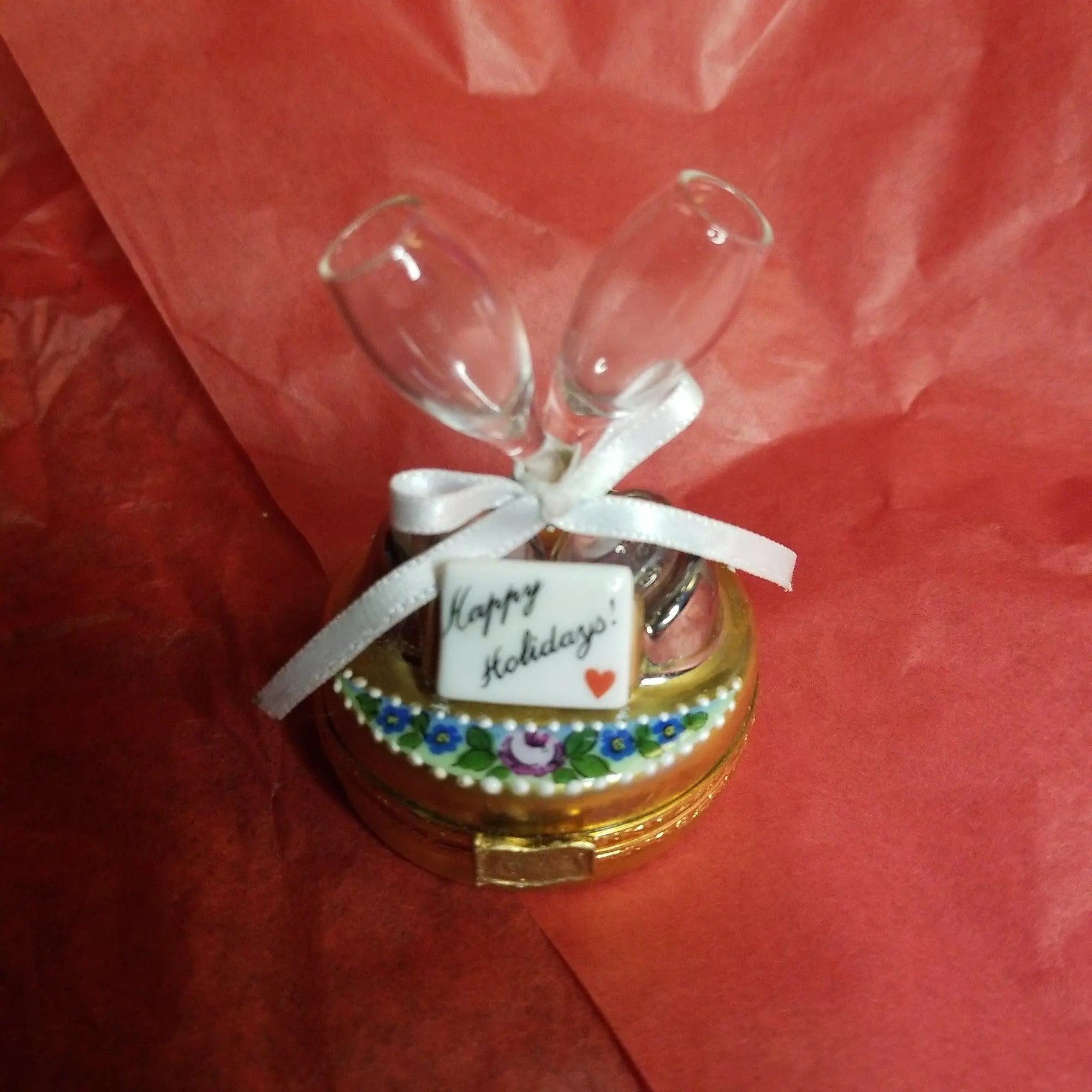 Celebrate in Style Champagne Box Porcelain Limoges xmas theme special wine limoges box xmas glasses gift celebrate occasions maternity French Trinket Box