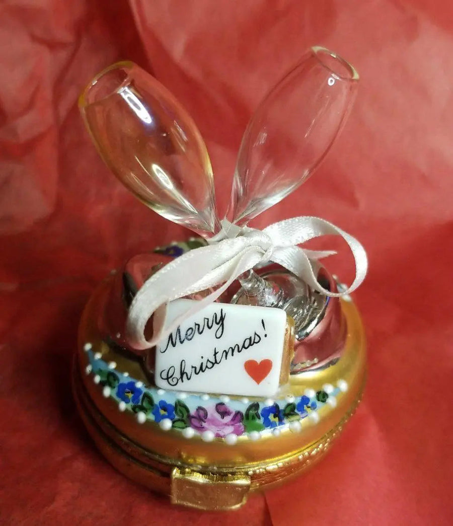 Celebrate in Style Champagne Box Porcelain Limoges xmas theme special wine limoges box xmas glasses gift celebrate occasions maternity French Trinket Box