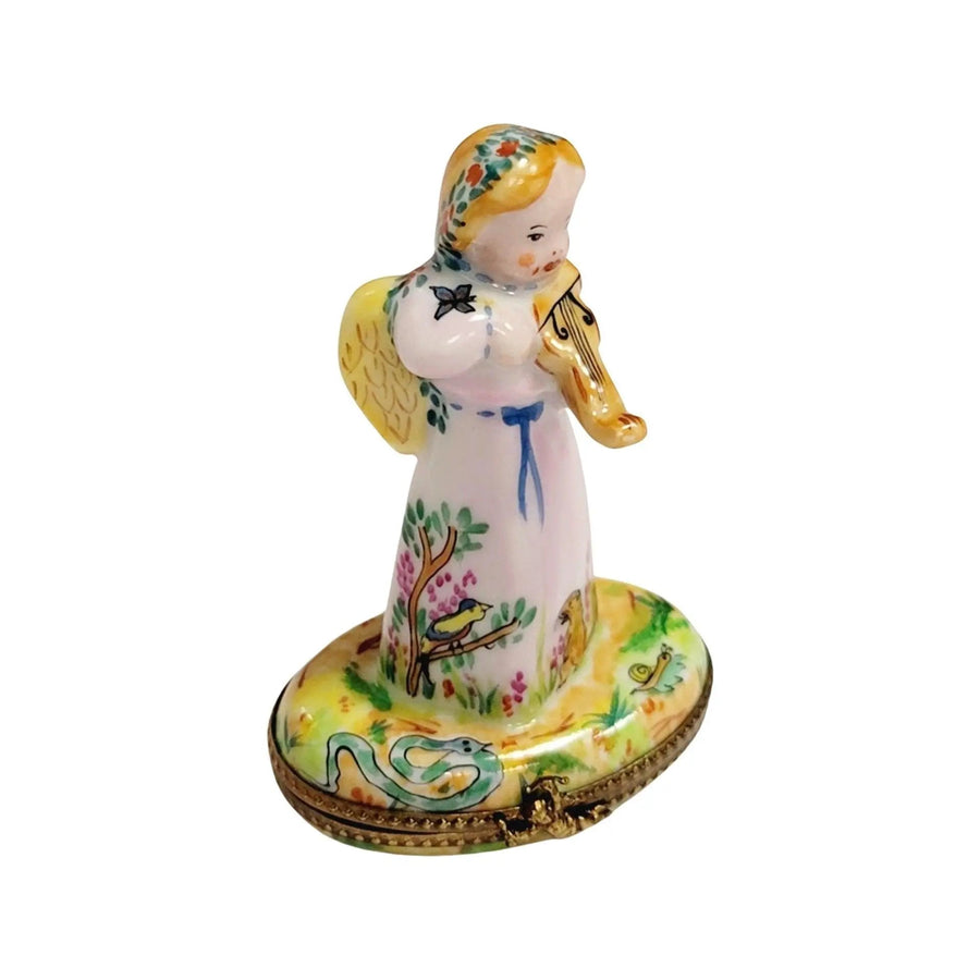 Celestial Angel with Violin Porcelain Limoges Angel French Trinket Box