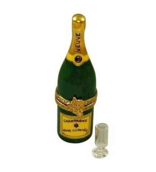 Champagne Bottle with Flute Porcelain Limoges Wine Spirits Special French Trinket Box