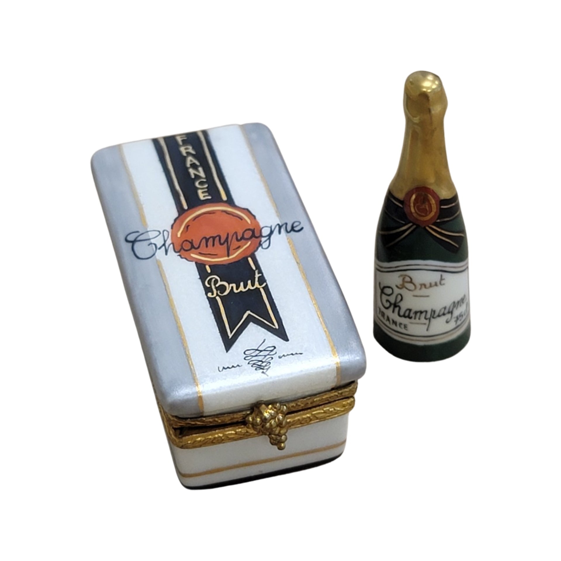 Champagne Bottle Limoges Box Porcelain Limoges Wine French Trinket Box
