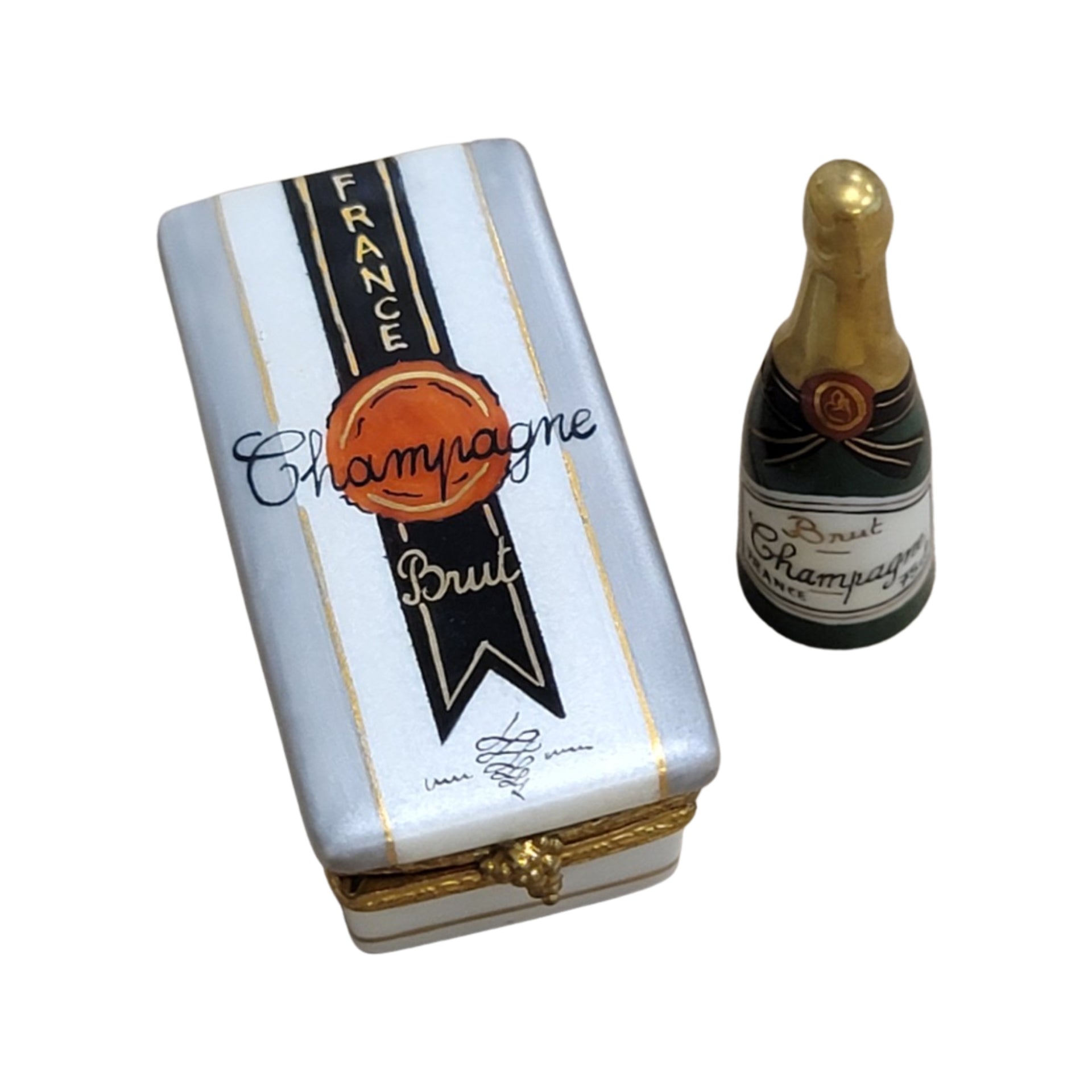 Champagne Bottle Limoges Box Porcelain Limoges Wine French Trinket Box