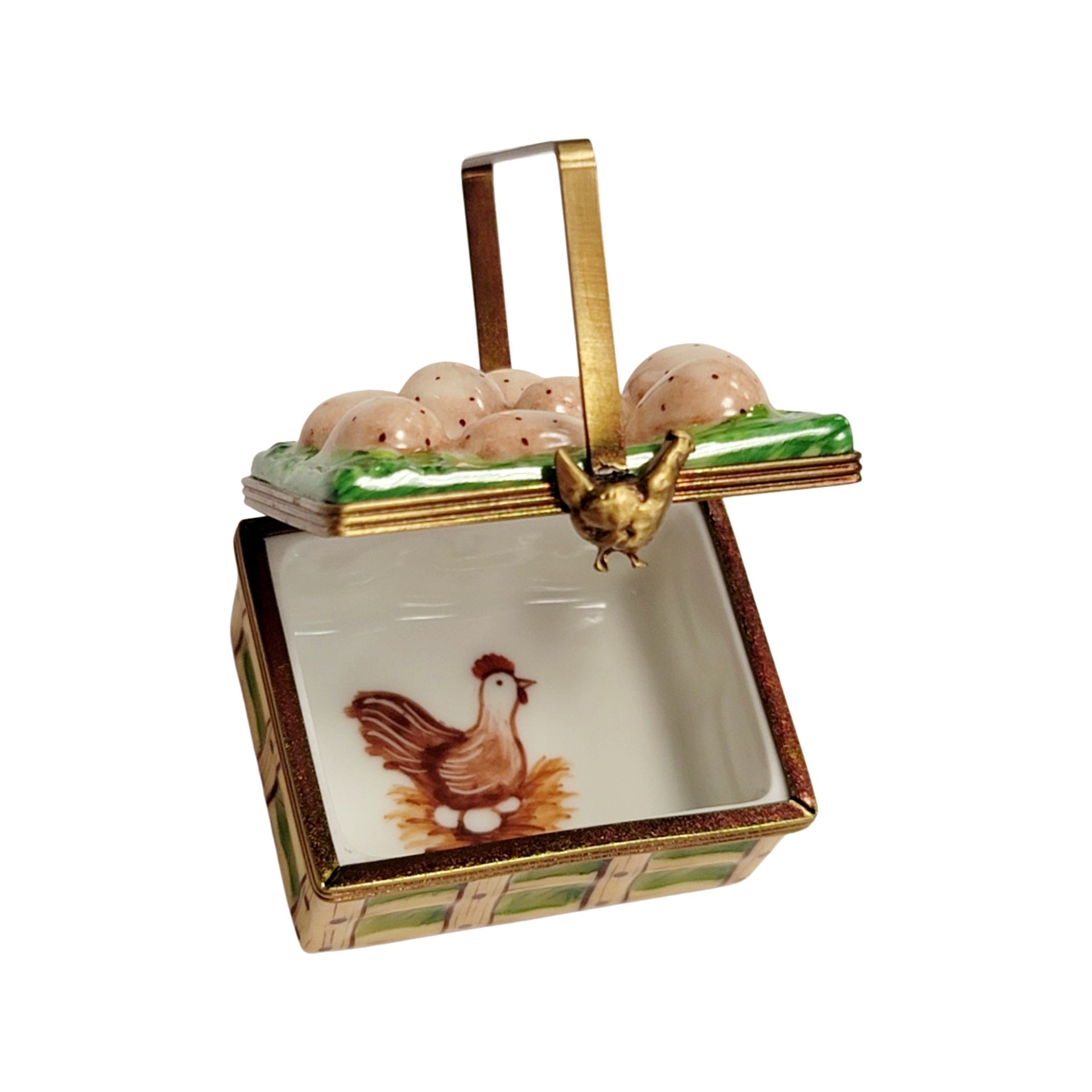 Charming Basket of Colorful Eggs Porcelain Limoges Food Basket French Trinket Box