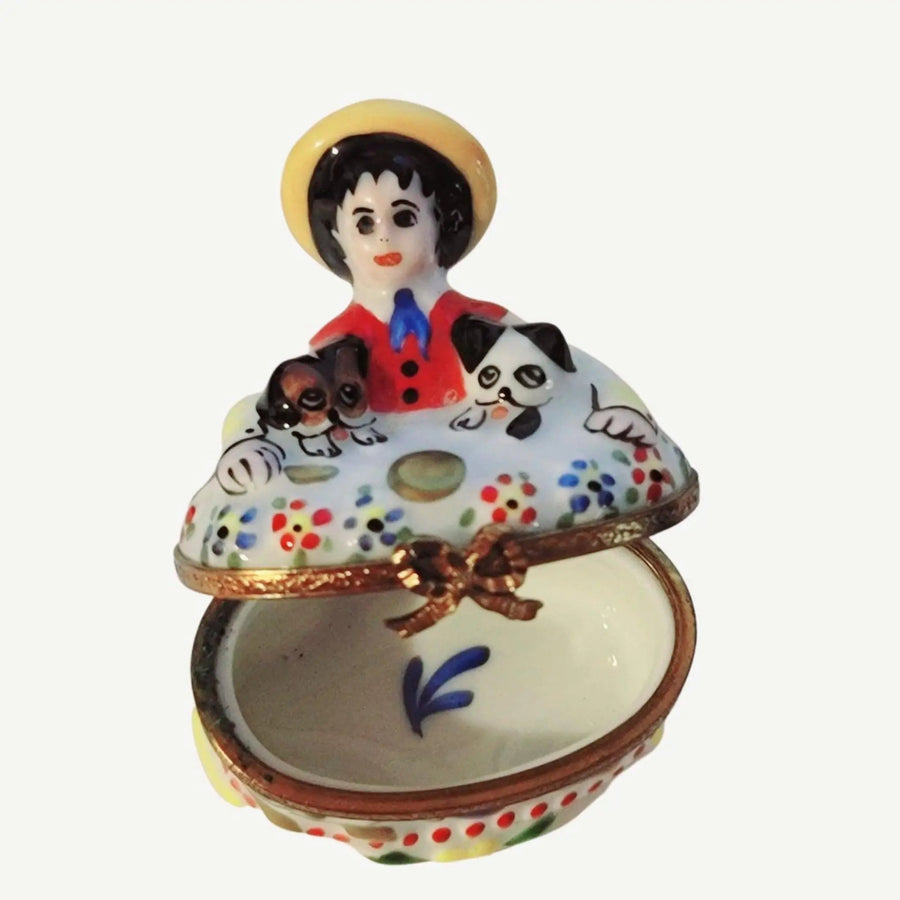 Charming Boy and Puppy Box Porcelain Limoges paris france dog French Trinket Box