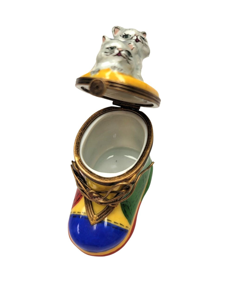 Charming Cat In Boot Figurine Porcelain Limoges Cat French Trinket Box