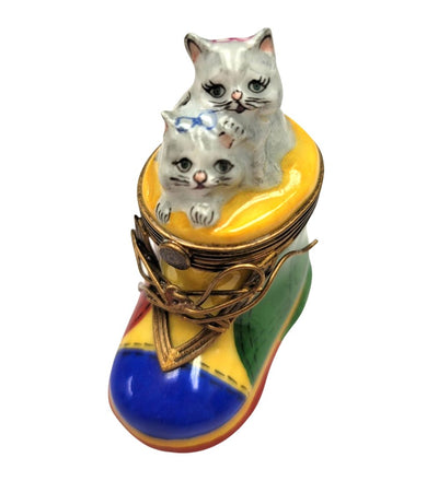Charming Cat In Boot Figurine Porcelain Limoges Cat French Trinket Box