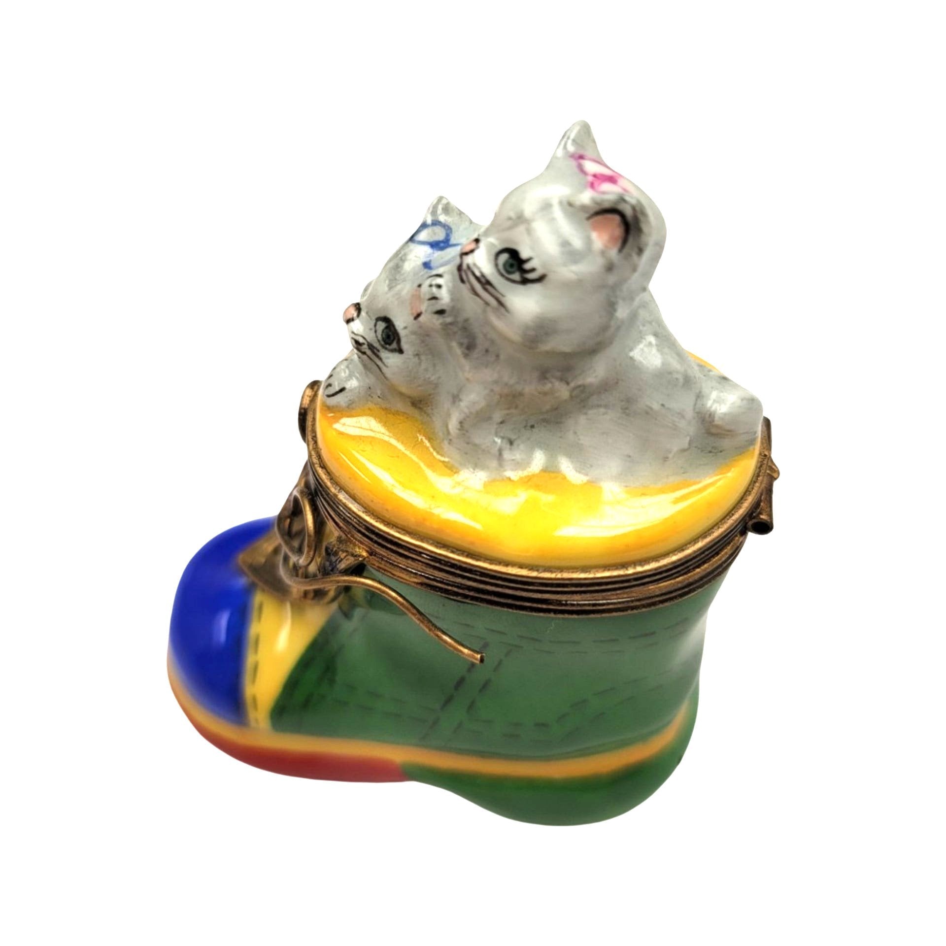 Charming Cat In Boot Figurine Porcelain Limoges Cat French Trinket Box