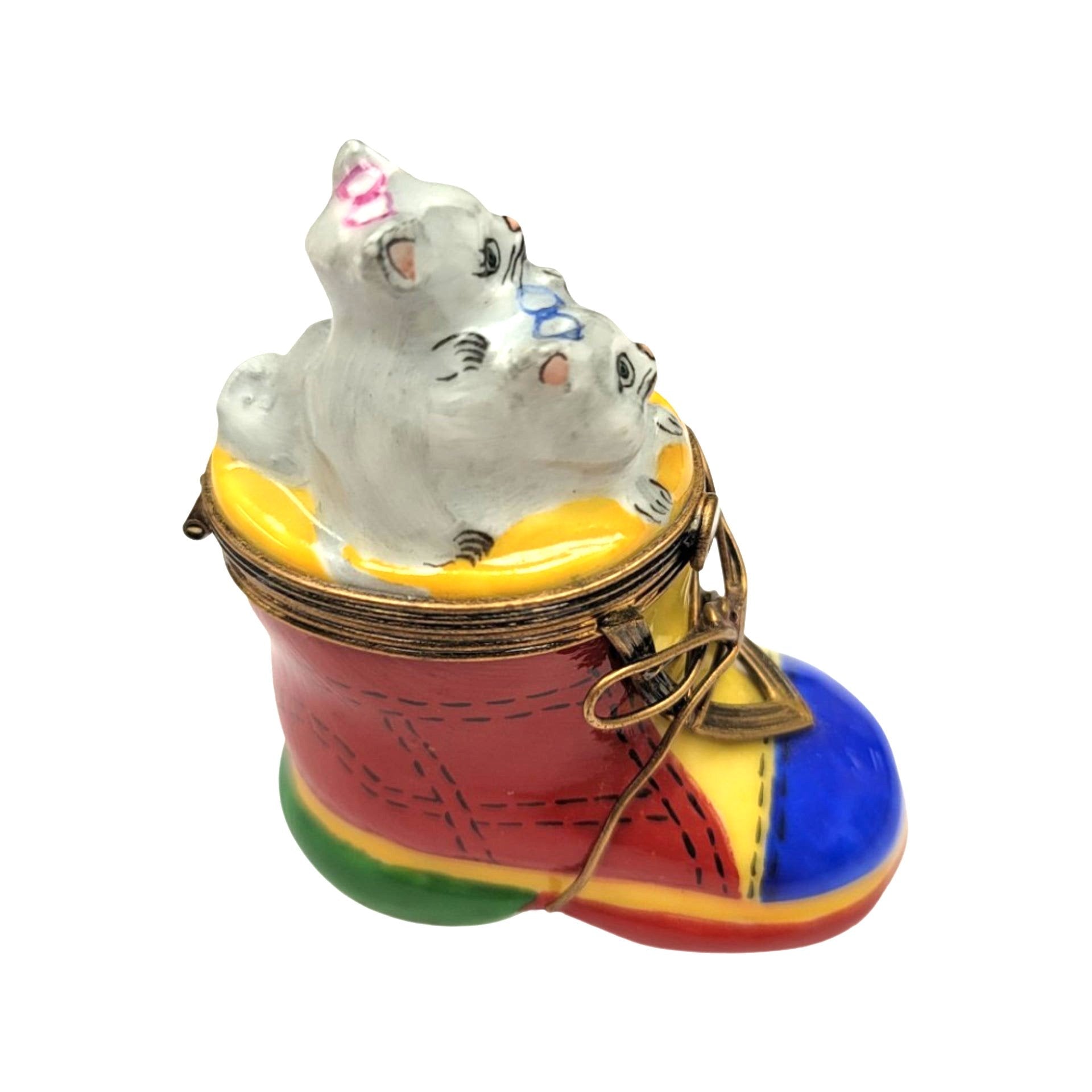 Charming Cat In Boot Figurine Porcelain Limoges Cat French Trinket Box