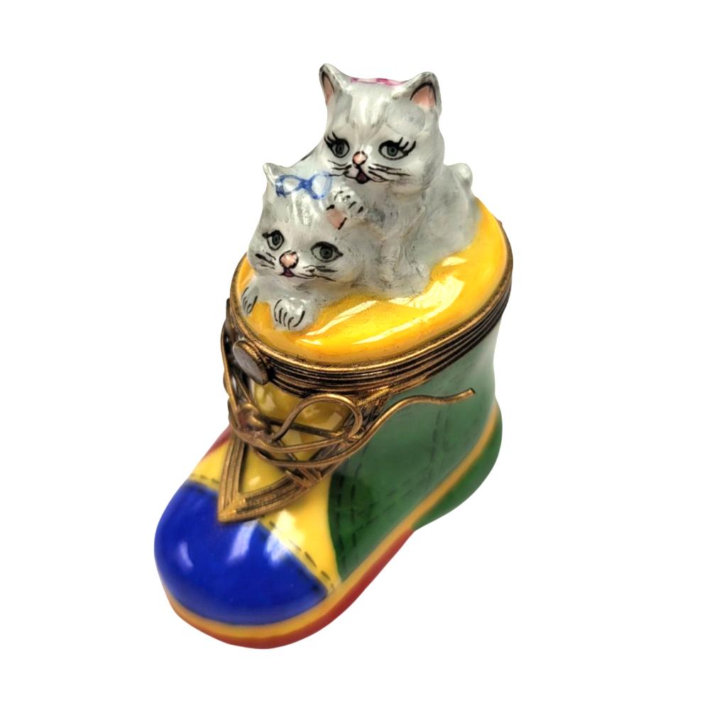Charming Cat In Boot Figurine Porcelain Limoges Cat French Trinket Box