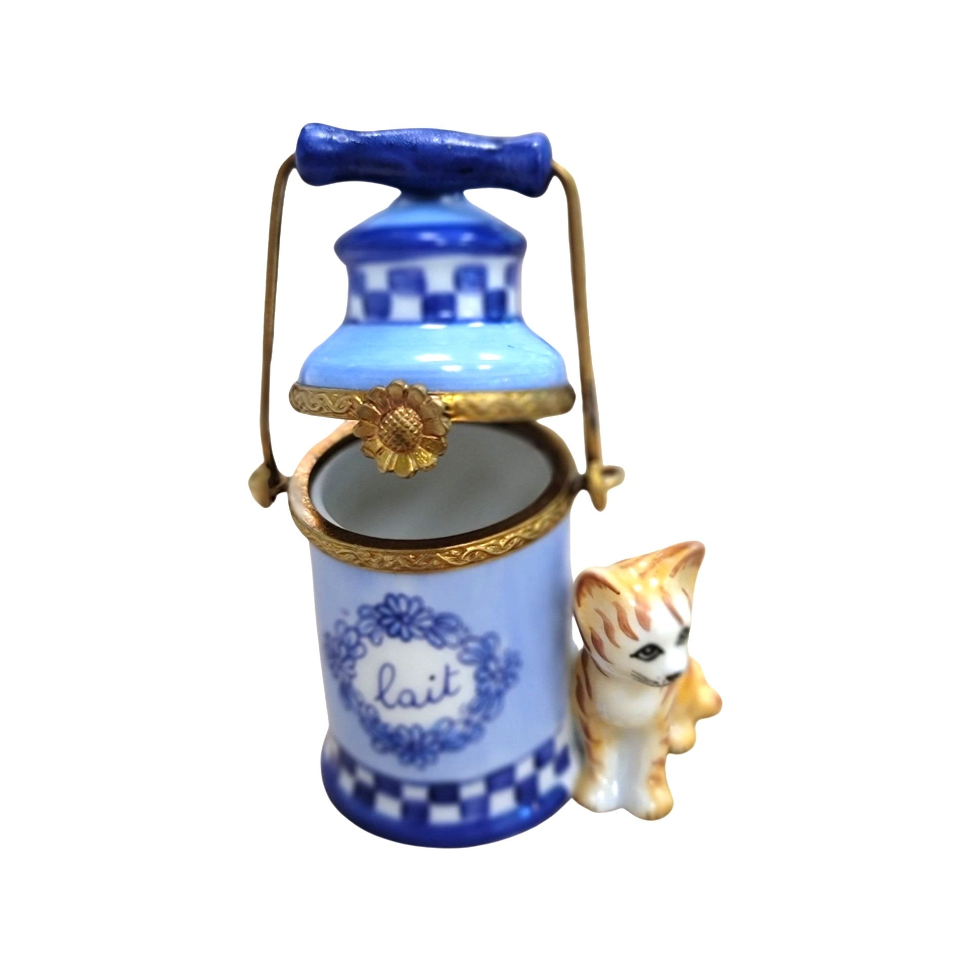 Charming Cat With Milk Jug Porcelain Limoges Food Cat French Trinket Box